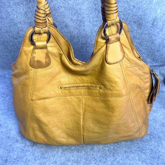 B. Makowsky Kayla Peach Leather Shoulder Bag, Y2K Large Handbag Leopard Interior - Picture 6 of 13